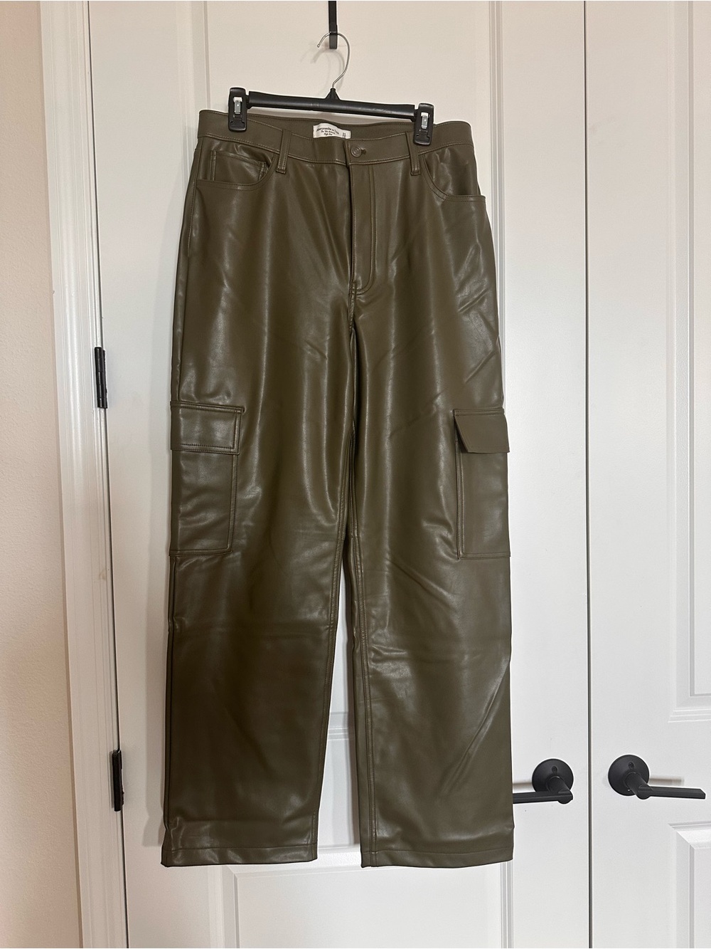 Abercrombie & Fitch Olive Green Faux Leather Cargo Pants